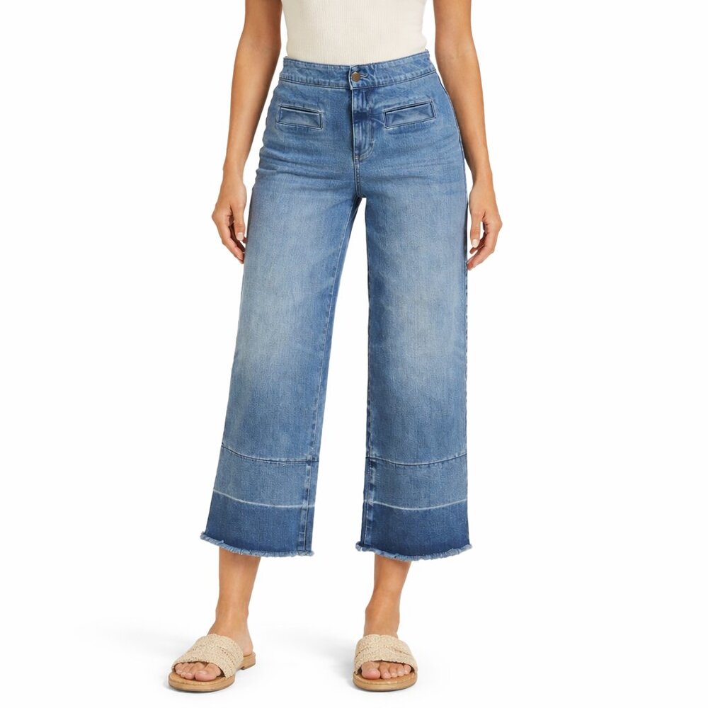 Talbots Womens Wide Leg Crop Jeans Mattituck Wash Frayed Fringe Hem Size 18W